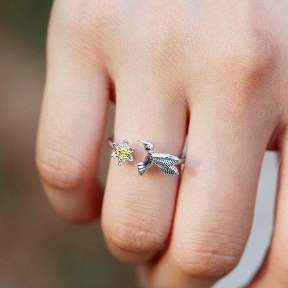 925 Silver Creation Topaz Flower Bird Ring New - Picture 5 of 6